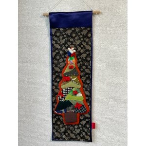 画像1: 縮緬古布のクリスマスツリー（青）